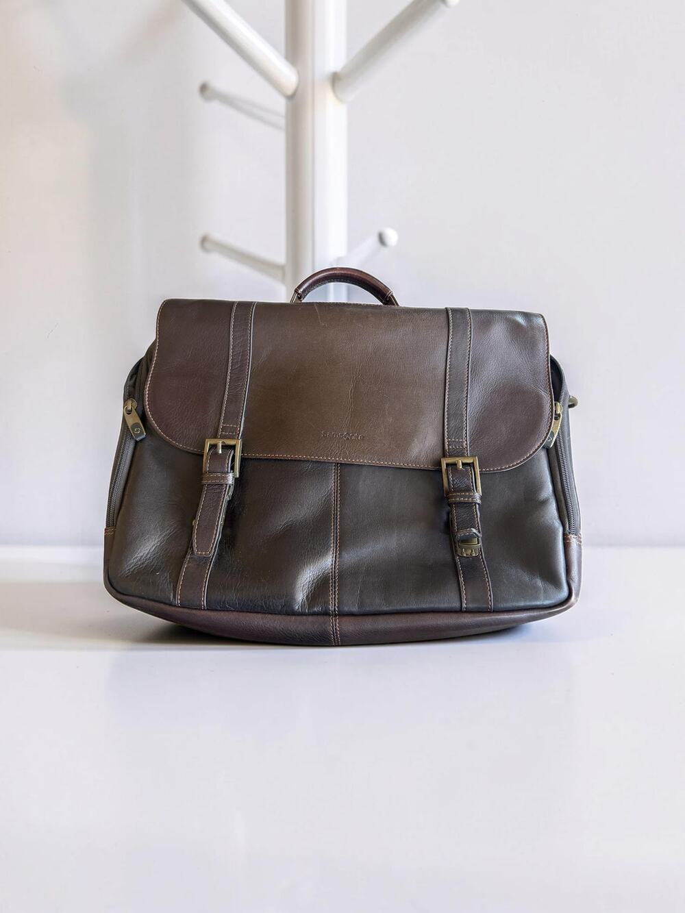 Samsonite Colombian Leather Messenger Laptop Bag Brown Briefcase Shoulder Bag